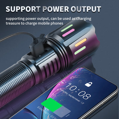 30W High Brightness LED Flashlight with Digital Display & Fluorescent Design - USB Rechargeable, 800-1200M V888-ELOSUNG35710