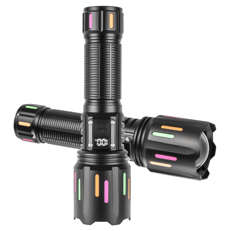 30W High Brightness LED Flashlight with Digital Display & Fluorescent Design - USB Rechargeable, 800-1200M V888-ELOSUNG35710
