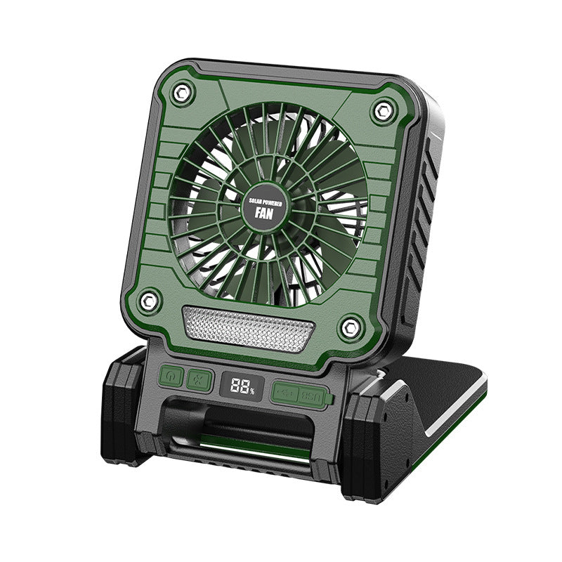Solar & USB Rechargeable Camping Fan with LED Light - Portable Power Bank, 180 degrees Collapsible(green) V888-ELOSUNG35711