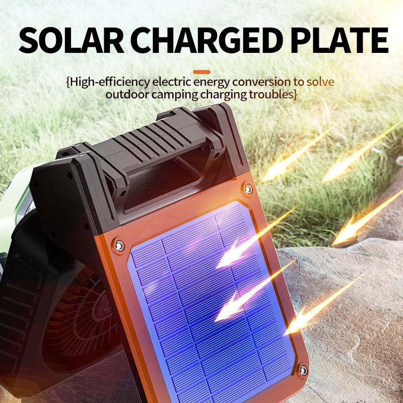 Solar & USB Rechargeable Camping Fan with LED Light - Portable Power Bank, 180 degrees Collapsible(green) V888-ELOSUNG35711