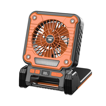 Solar & USB Rechargeable Camping Fan with LED Light - Portable Power Bank, 180 degrees Collapsible(Orange) V888-ELOSUNG35712