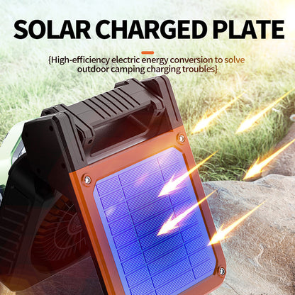 Solar & USB Rechargeable Camping Fan with LED Light - Portable Power Bank, 180 degrees Collapsible(Orange) V888-ELOSUNG35712