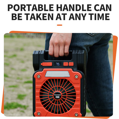 Solar & USB Rechargeable Camping Fan with LED Light - Portable Power Bank, 180 degrees Collapsible(Orange) V888-ELOSUNG35712
