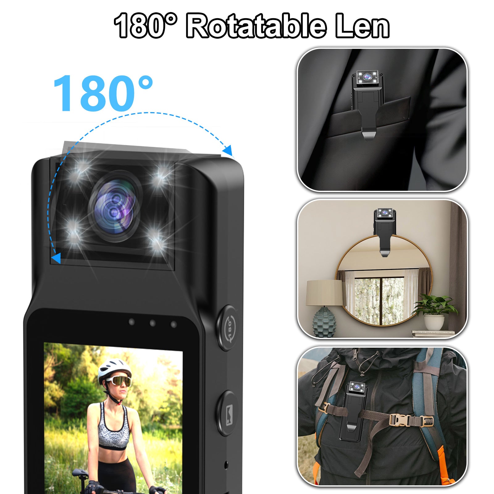 Mini Body Camera with 180 Rotatable Lens, Night Vision & Motion Detection - 1.3 Screen 1200mAh Battery(black)" V888-ELOSUNG35713