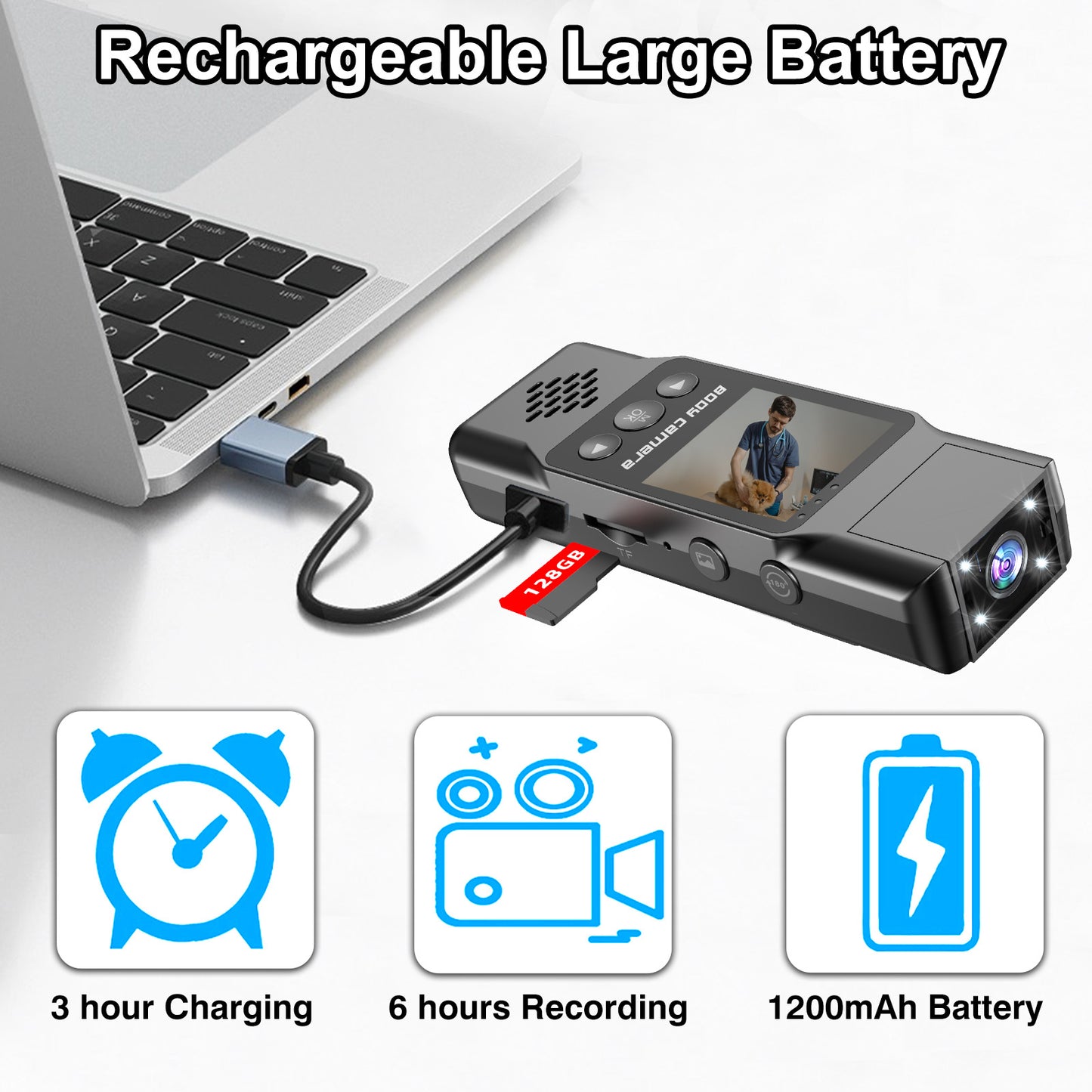 Mini Body Camera with 180 Rotatable Lens, Night Vision & Motion Detection - 1.3 Screen 1200mAh Battery(black)" V888-ELOSUNG35713