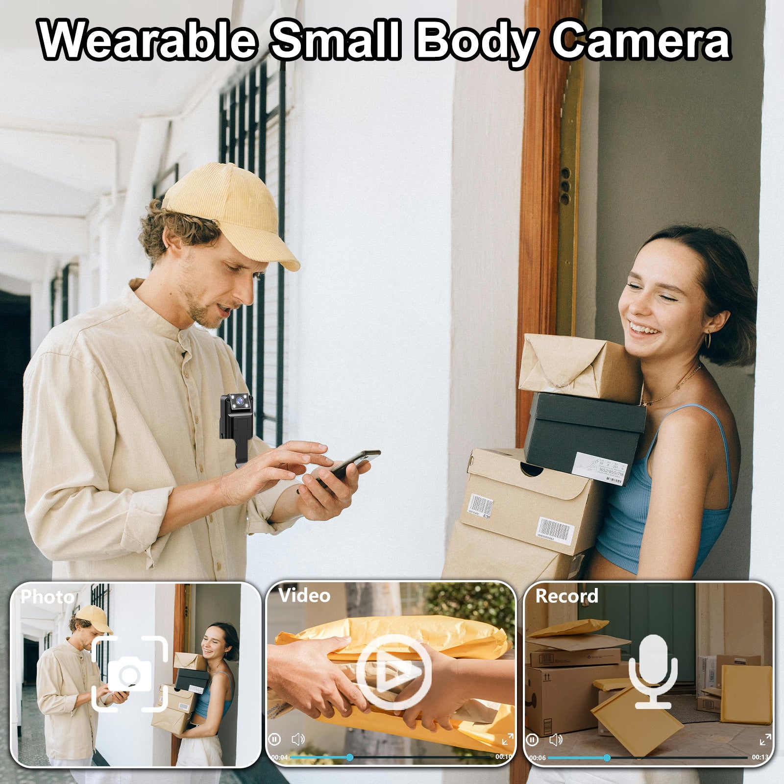 Mini Body Camera with 180 Rotatable Lens, Night Vision & Motion Detection - 1.3 Screen 1200mAh Battery(black)" V888-ELOSUNG35713