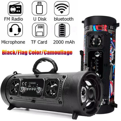 Portable Wireless Speaker - FM Radio, USB/TF Playback, AUX Input, Microphone Support & 2000mAh Battery(black) V888-ELOSUNG35728