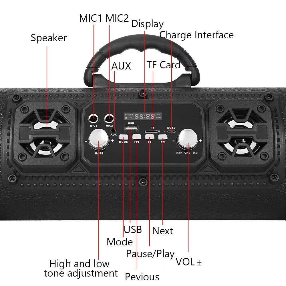 Portable Wireless Speaker - FM Radio, USB/TF Playback, AUX Input, Microphone Support & 2000mAh Battery(Blue V888-ELOSUNG35729