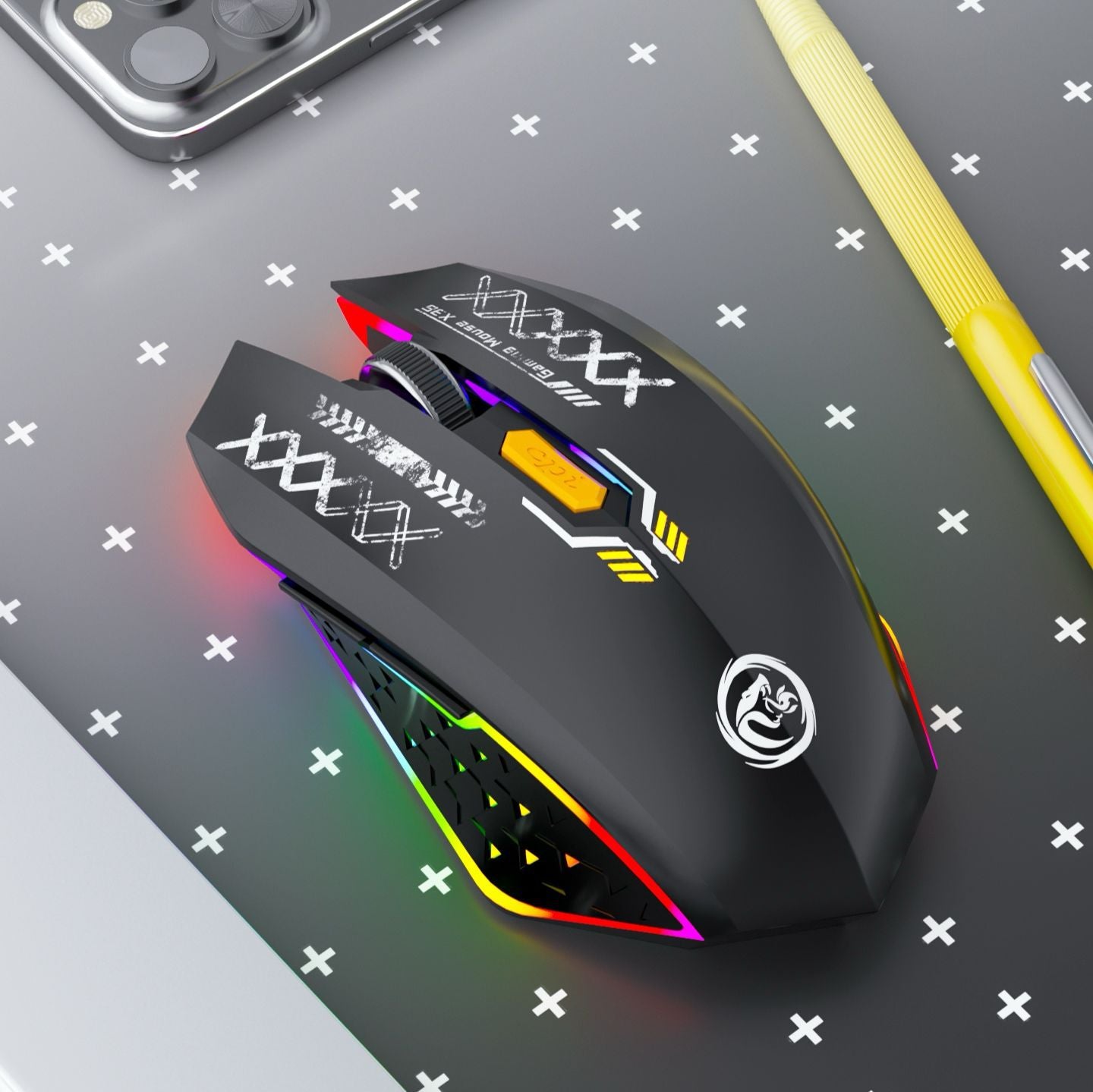 Ergonomic Dual-Mode Wireless Gaming Mouse - Mute Buttons, Adjustable DPI, Rechargeable, Multi-Assist V888-ELOSUNG35735