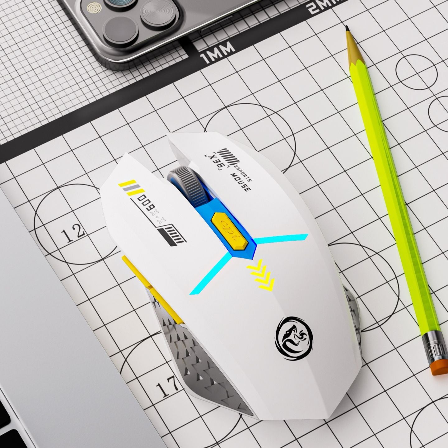 Ergonomic Dual-Mode Wireless Gaming Mouse - Mute Buttons, Adjustable DPI, Rechargeable, Multi-Assist V888-ELOSUNG35736