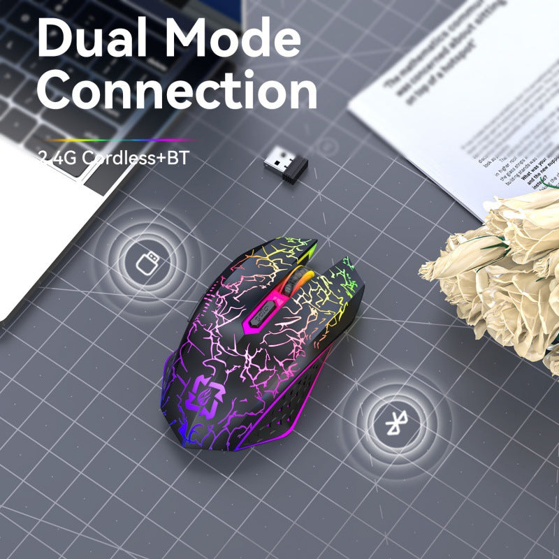 Ergonomic Dual-Mode Wireless Gaming Mouse - Mute Buttons, Adjustable DPI, Rechargeable, Multi-Assist V888-ELOSUNG35736