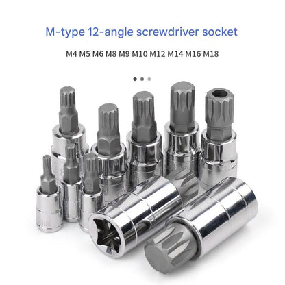 10-Piece M-Type Spline Bit Socket Set - Chrome Steel, Polished & Quenched for Durability with Storage V888-ELOSUNG35749