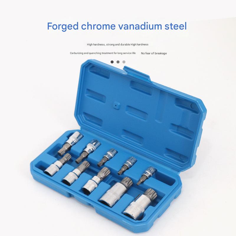 10-Piece M-Type Spline Bit Socket Set - Chrome Steel, Polished & Quenched for Durability with Storage V888-ELOSUNG35749