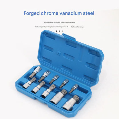 10-Piece M-Type Spline Bit Socket Set - Chrome Steel, Polished & Quenched for Durability with Storage V888-ELOSUNG35749