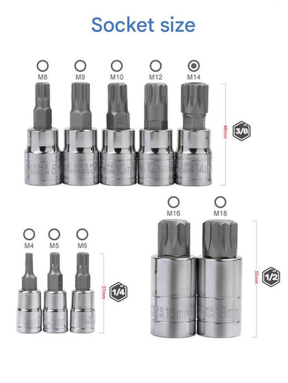 10-Piece M-Type Spline Bit Socket Set - Chrome Steel, Polished & Quenched for Durability with Storage V888-ELOSUNG35749