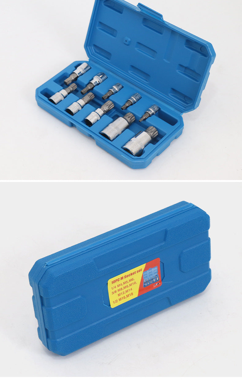 10-Piece M-Type Spline Bit Socket Set - Chrome Steel, Polished & Quenched for Durability with Storage V888-ELOSUNG35749