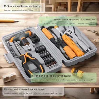 Comprehensive 30-Piece Household Tool Kit - Multi-Functional Home Repair Set with Storage Case(Grey) V888-ELOSUNG35752