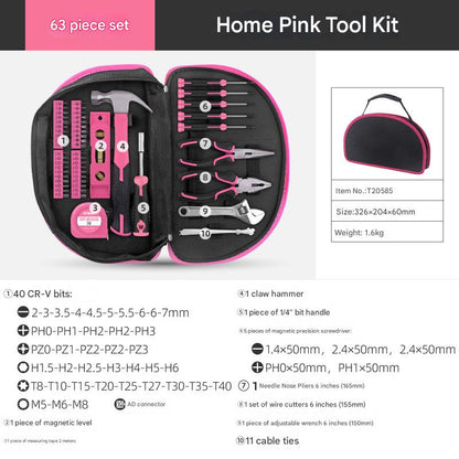 63-Piece Essential Home Repair Tool Kit with Portable Zipper Case(pink) V888-ELOSUNG35759
