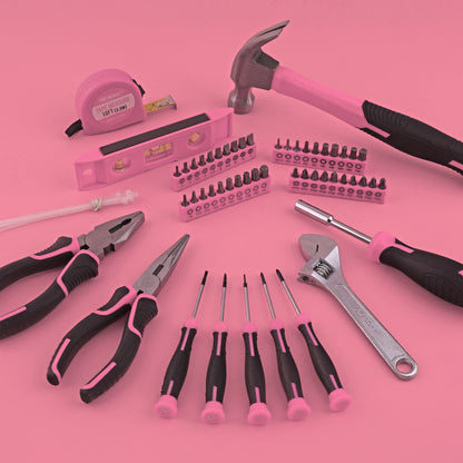 63-Piece Essential Home Repair Tool Kit with Portable Zipper Case(pink) V888-ELOSUNG35759
