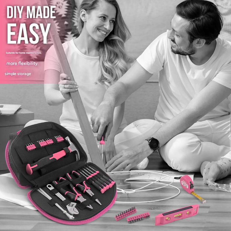 63-Piece Essential Home Repair Tool Kit with Portable Zipper Case(pink) V888-ELOSUNG35759