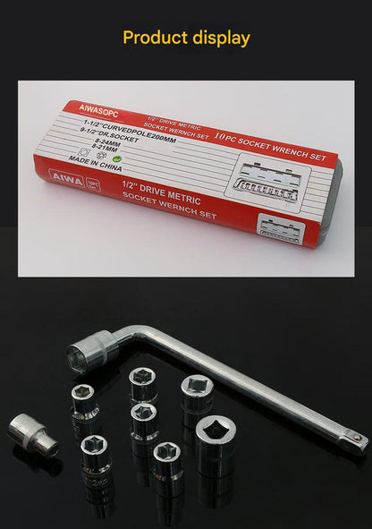Two 10-piece L-shaped socket wrench sets - 1/2" drive chrome vanadium steel with metric sockets and V888-ELOSUNG35760
