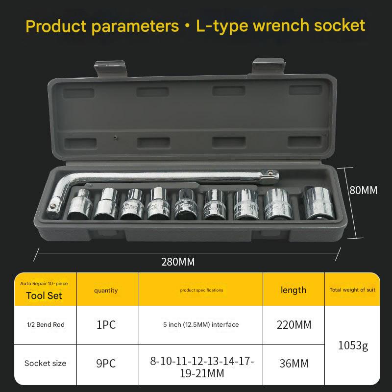 Two 10-piece L-shaped socket wrench sets - 1/2" drive chrome vanadium steel with metric sockets and V888-ELOSUNG35760
