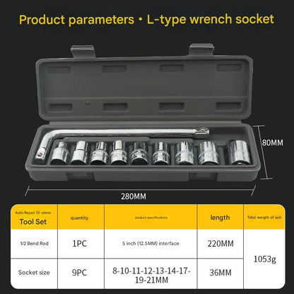 Two 10-piece L-shaped socket wrench sets - 1/2" drive chrome vanadium steel with metric sockets and V888-ELOSUNG35760
