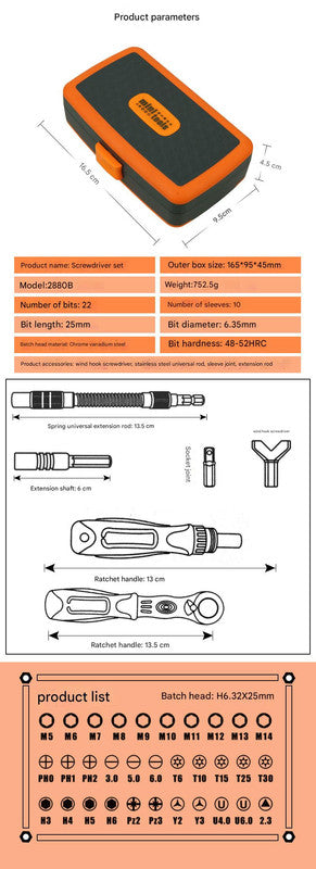 38-Piece Ratchet Screwdriver & Socket Wrench Set - Professional Multi-Bit Repair Tool Kit with Portable V888-ELOSUNG35761