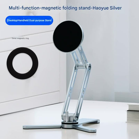 2-in-1 Magnetic Folding Stand for Phones & Tablets - Adjustable Aluminum Desktop & Handheld Holder(silver) V888-ELOSUNG35768