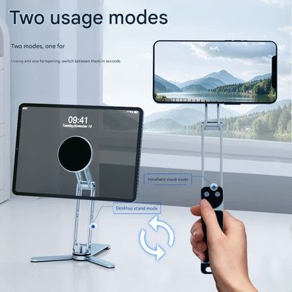 2-in-1 Magnetic Folding Stand for Phones & Tablets - Adjustable Aluminum Desktop & Handheld Holder(silver) V888-ELOSUNG35768