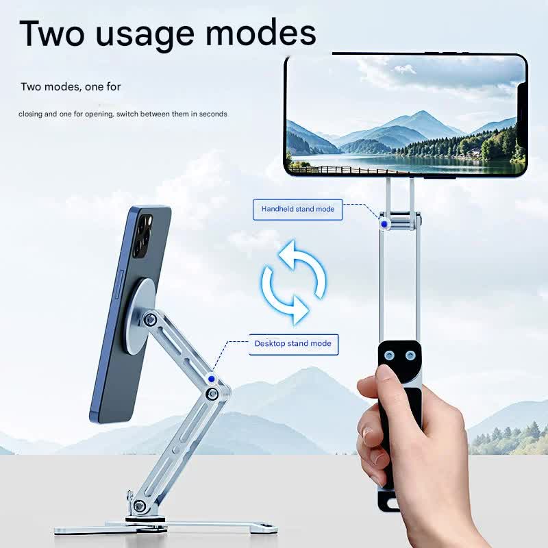 2-in-1 Magnetic Folding Stand for Phones & Tablets - Adjustable Aluminum Desktop & Handheld Holder(silver) V888-ELOSUNG35768