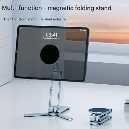 2-in-1 Magnetic Folding Stand for Phones & Tablets - Adjustable Aluminum Desktop & Handheld Holder(silver) V888-ELOSUNG35768