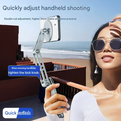 2-in-1 Magnetic Folding Stand for Phones & Tablets - Adjustable Aluminum Desktop & Handheld Holder(silver) V888-ELOSUNG35768