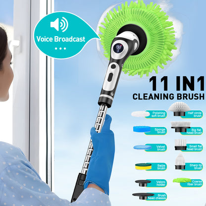 Multi-Functional Electric Spin Scrubber with Voice Broadcast, 9 Heads, Adjustable Extension Handle & LED V888-ELOSUNG35777