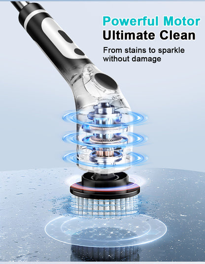 Multi-Functional Electric Spin Scrubber with Voice Broadcast, 9 Heads, Adjustable Extension Handle & LED V888-ELOSUNG35777