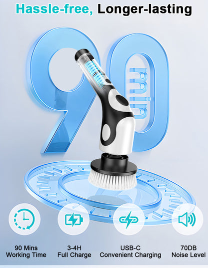 Multi-Functional Electric Spin Scrubber with Voice Broadcast, 9 Heads, Adjustable Extension Handle & LED V888-ELOSUNG35777