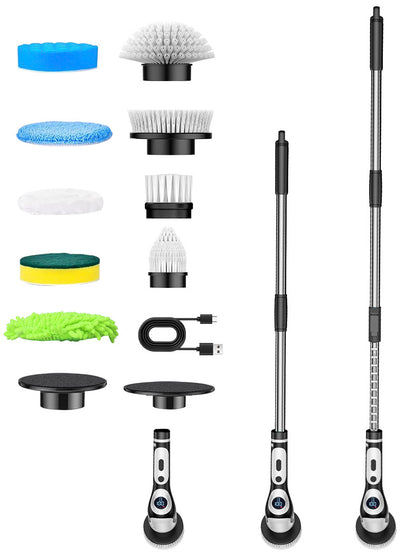 Multi-Functional Electric Spin Scrubber with Voice Broadcast, 9 Heads, Adjustable Extension Handle & LED V888-ELOSUNG35777