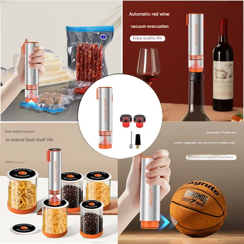 Multi-Function Handheld Electric Vacuum Sealer & Inflator Kit - For Food Bags, Jars, Wine & Balls(Gray Orange) V888-ELOSUNG35778