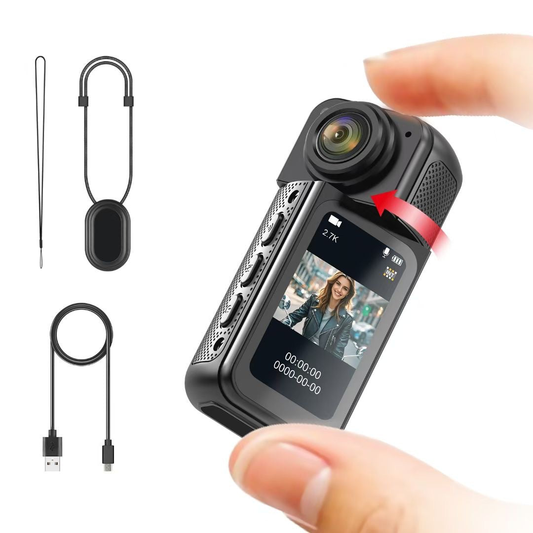 Thumb-Sized 2.7K Camera with 180 Rotatable Lens & Magnet Mount - Capture Your World Hands-Free(black+128G) V888-ELOSUNG35781