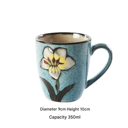 Artisanal Hand-Painted Floral Ceramic Mug - 350ml (Blind Box - 1 of 5 Styles Sent Randomly) V888-ELOSUNG35789