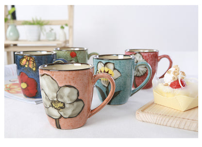 Artisanal Hand-Painted Floral Ceramic Mug - 350ml (Blind Box - 1 of 5 Styles Sent Randomly) V888-ELOSUNG35789