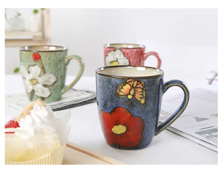 Artisanal Hand-Painted Floral Ceramic Mug - 350ml (Blind Box - 1 of 5 Styles Sent Randomly) V888-ELOSUNG35789
