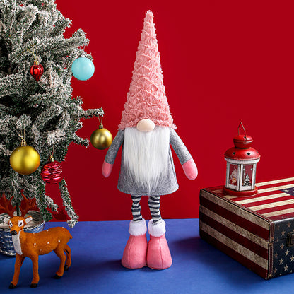Retractable Leg Christmas Gnome Plush - Adjustable Standing Holiday Decoration(pink) V888-ELOSUNG35792