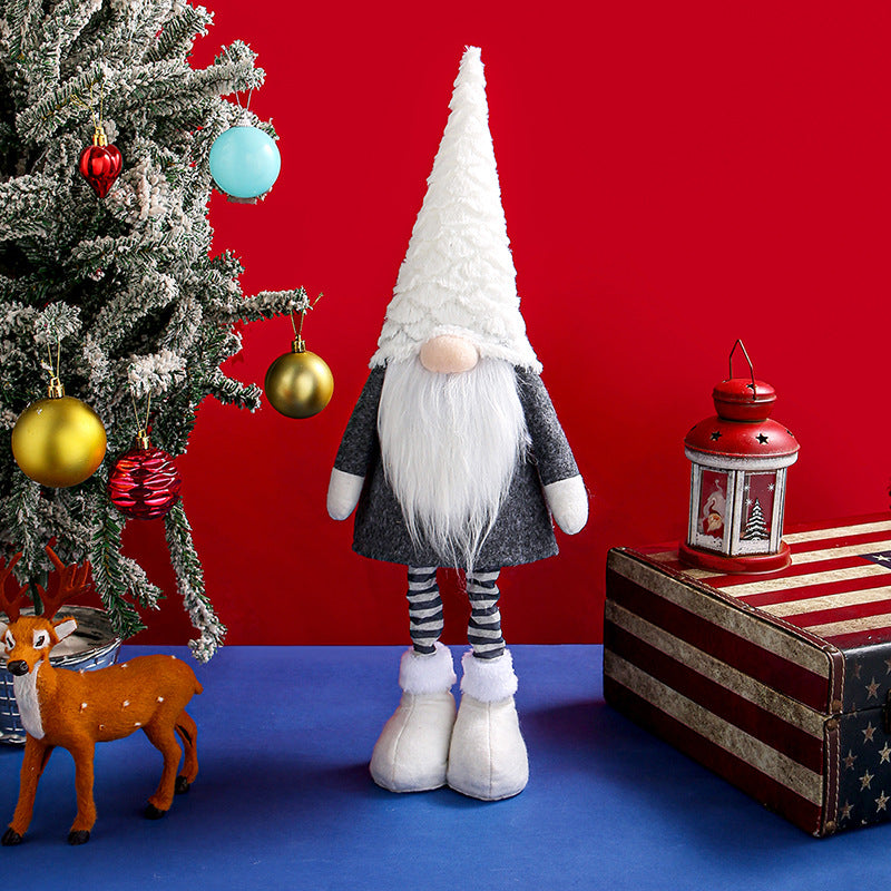 Retractable Leg Christmas Gnome Plush - Adjustable Standing Holiday Decoration(white) V888-ELOSUNG35793