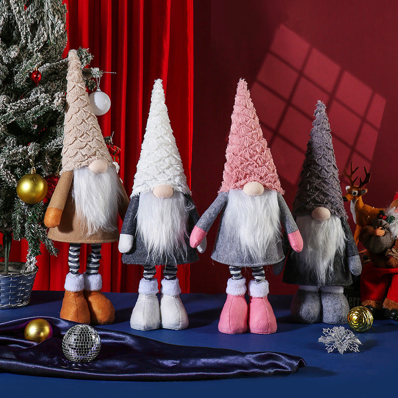 Retractable Leg Christmas Gnome Plush - Adjustable Standing Holiday Decoration(white) V888-ELOSUNG35793