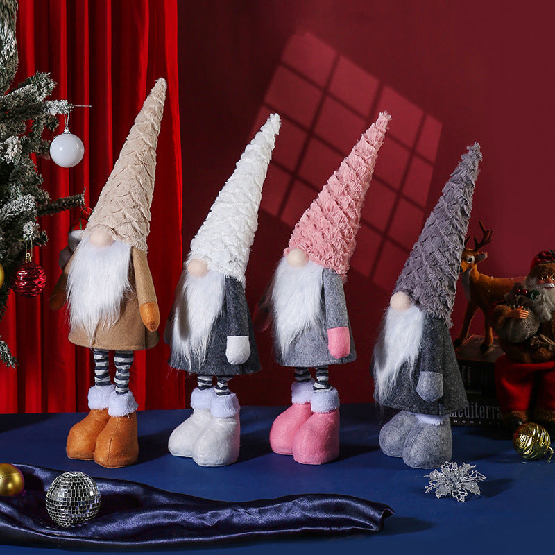 Retractable Leg Christmas Gnome Plush - Adjustable Standing Holiday Decoration(white) V888-ELOSUNG35793