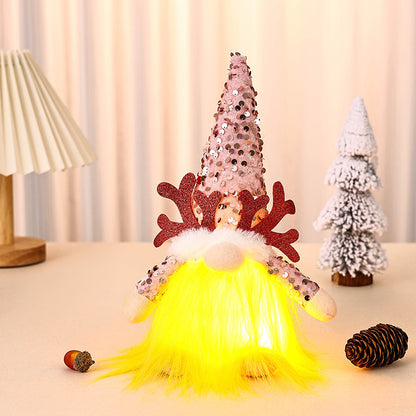 Light-Up Christmas Gnome Plush Doll with Sequin Hat & Antlers - Festive LED Tabletop Decoration(pink) V888-ELOSUNG35809