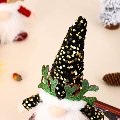 Light-Up Christmas Gnome Plush Doll with Sequin Hat & Antlers - Festive LED Tabletop Decoration(pink) V888-ELOSUNG35809