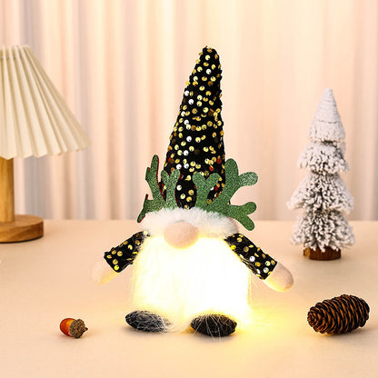 Light-Up Christmas Gnome Plush Doll with Sequin Hat & Antlers - Festive LED Tabletop Decoration(gold) V888-ELOSUNG35810