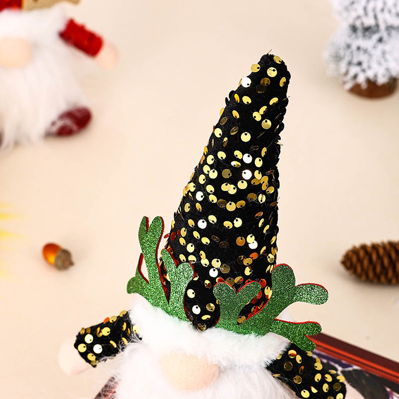Light-Up Christmas Gnome Plush Doll with Sequin Hat & Antlers - Festive LED Tabletop Decoration(gold) V888-ELOSUNG35810